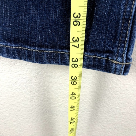 Blue Exchange Jeans Blue Dark Denim Black Faux Leather Trim Straight Size 31 - Picture 10 of 12